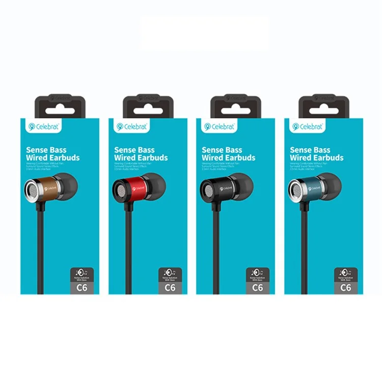 CELEBRAT C6 Bass Sound Earbud 3.5mm AUX In-Ear Headphone with Mic Volume Control - Blue