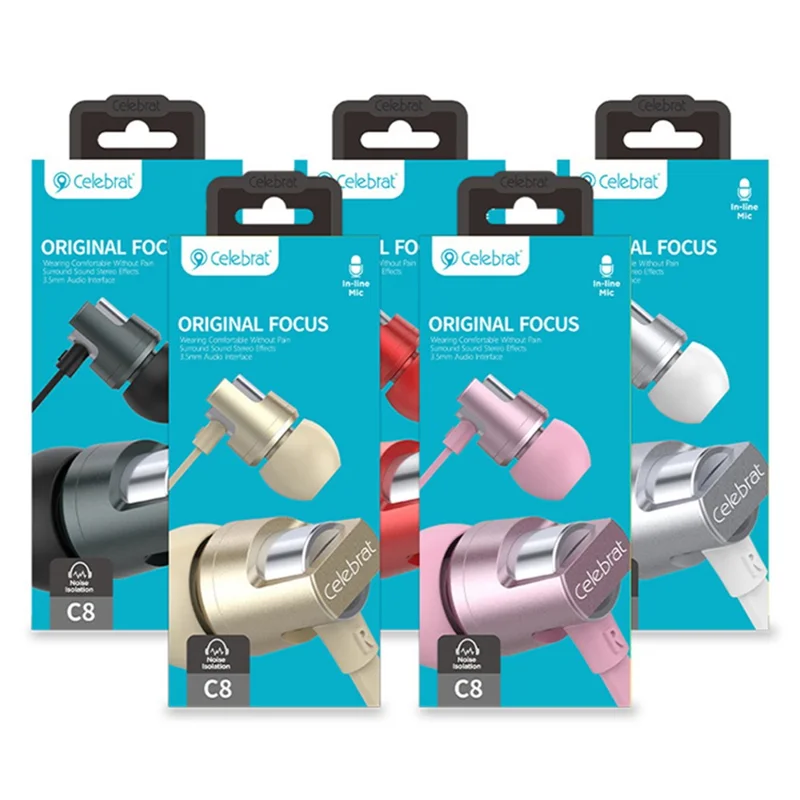 CELEBRAT C8 Earphone Universal 3.5mm Plug Wired Control Headset for Phone Computer - Rose Gold