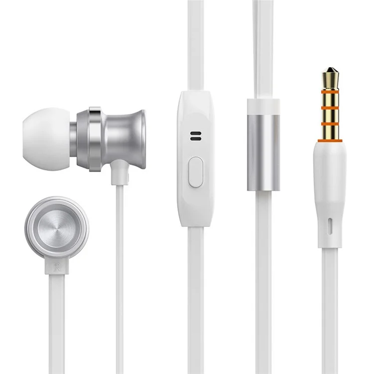 CELEBRAT D7 Built-In Mic Metal Earphone Earbud 3.5mm Wired Control Headphone - White