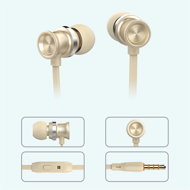 CELEBRAT D7 Built-In Mic Metal Earphone Earbud 3.5mm Wired Control Headphone - Gold