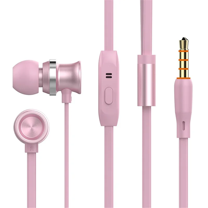 CELEBRAT D7 Built-In Mic Metal Earphone Earbud 3.5mm Wired Control Headphone - Pink