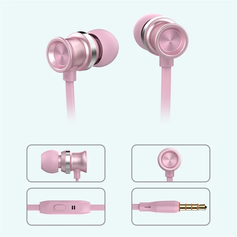 CELEBRAT D7 Built-In Mic Metal Earphone Earbud 3.5mm Wired Control Headphone - Pink
