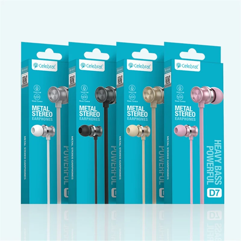 CELEBRAT D7 Built-In Mic Metal Earphone Earbud 3.5mm Wired Control Headphone - Pink