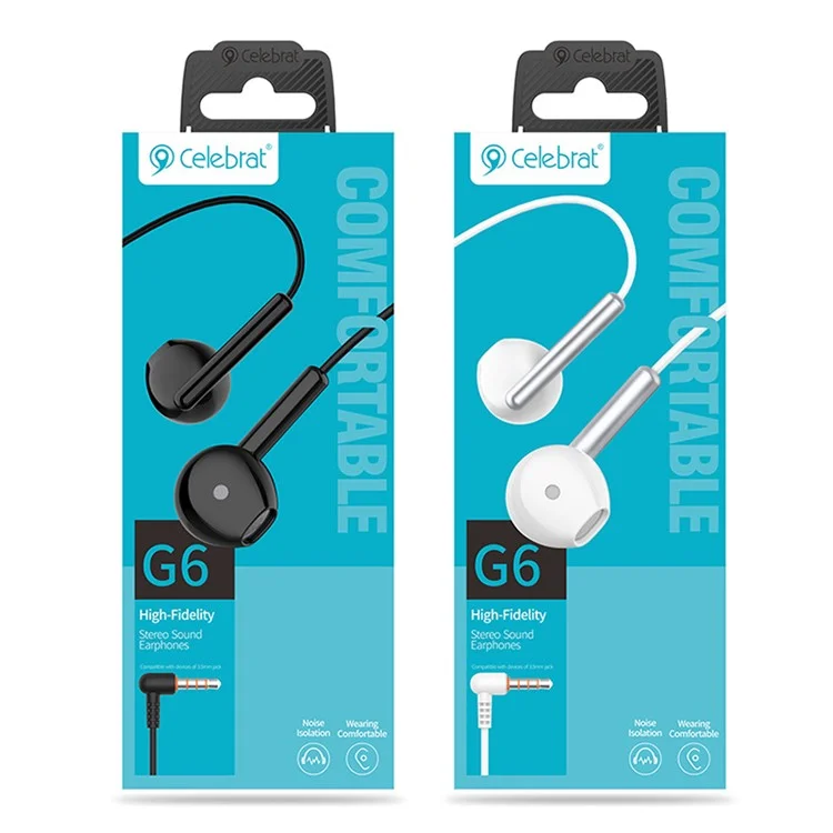 CELEBRAT G6 Auricular con cable alámbrico de música de ángulo recto de 3,5 mm Control de llamadas - Blanco 