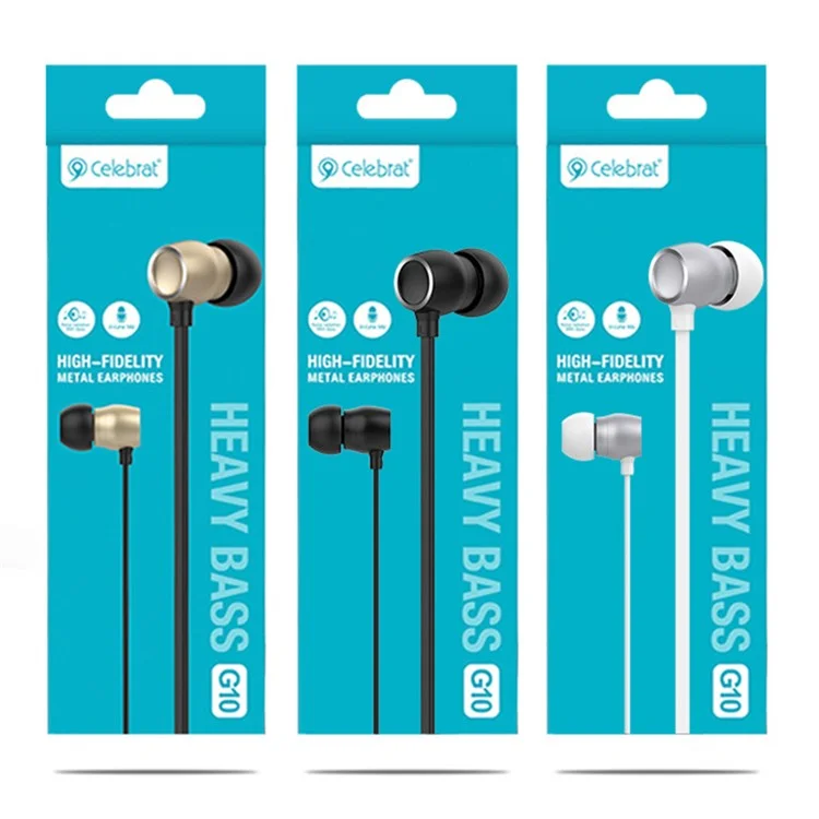 CELEBRAT G10 3,5 mm Fio de Controle Fone de Ouvido de Metal Intra-auricular Estéreo Música Chamando Headset - Champagne Gold