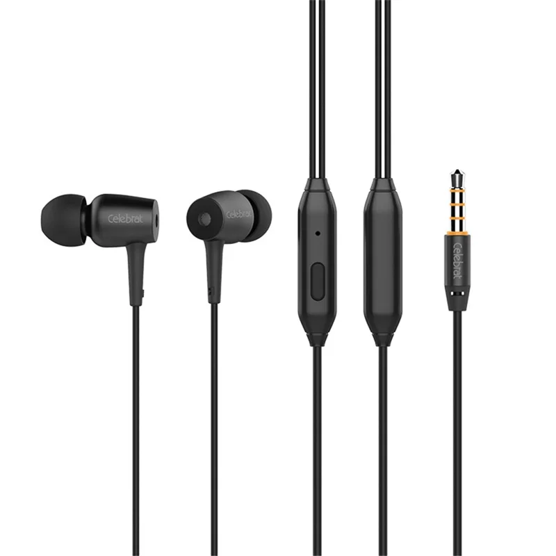 CELEBRAT G1 3.5mm Wired Headphone Metal Earphone Stereo Sound Headset - Black
