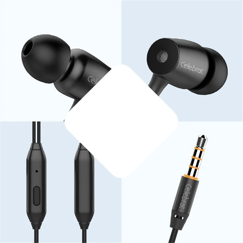 CELEBRAT G1 3.5mm Wired Headphone Metal Earphone Stereo Sound Headset - Black