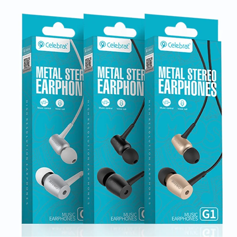 CELEBRAT G1 3.5mm Wired Headphone Metal Earphone Stereo Sound Headset - Black