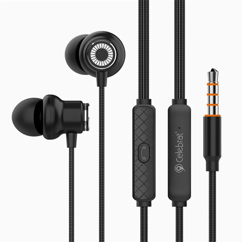 CELEBRAT D5 3.5mm Wire Control In-ear Earphone Magnetic Earbuds Music Headset - Black