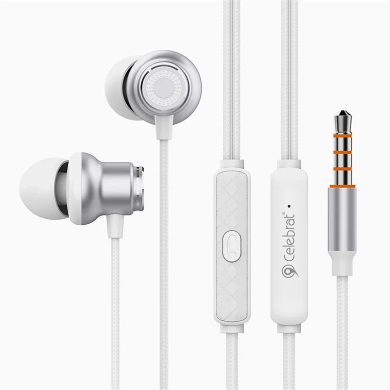 CELEBRAT D5 3.5mm Wire Control In-ear Earphone Magnetic Earbuds Music Headset - White