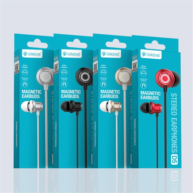 CELEBRAT D5 3.5mm Wire Control In-ear Earphone Magnetic Earbuds Music Headset - White