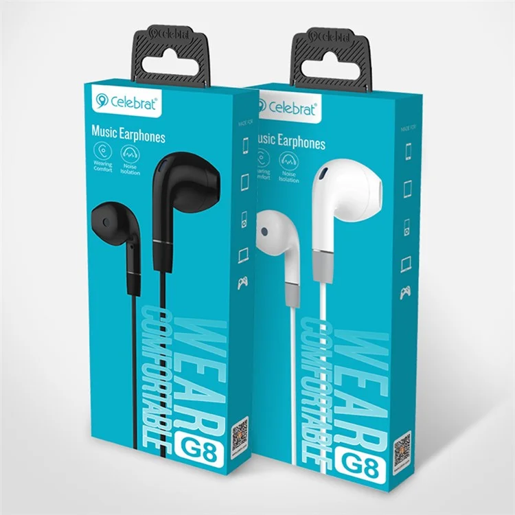CELEBRAT G8 Wired Stereo Earphones with 3.5mm Connector and Inline Control - Black
