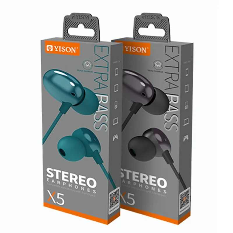 YISON X5 In-Ear Headphones with 3.5mm Plug, Enhanced Bass for Android Phones - Cyan