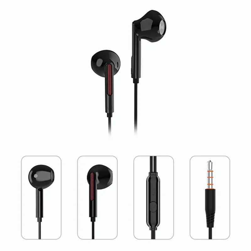 YISON X4 Koperen Ring In-ear Headset met Bediening op de Kabel 3,5 mm Plug - Zwart