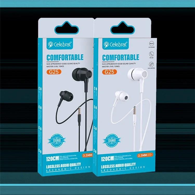 CELEBRAT G25 Wire Control 3.5mm Cuffie Stereo Sound Cablate - Nero