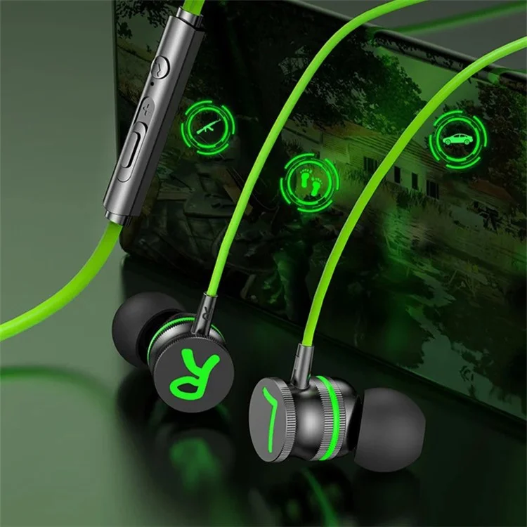 P08 Angled 3.5mm Wired Gaming Headphone Volume Control In-Earbud Earphone - Green