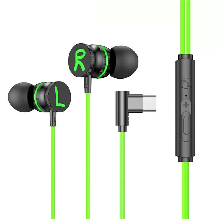 Auriculares alámbricos tipo codo con conector Type-C y micrófono P08 Auriculares de juego magnéticos intrauditivos - Verde