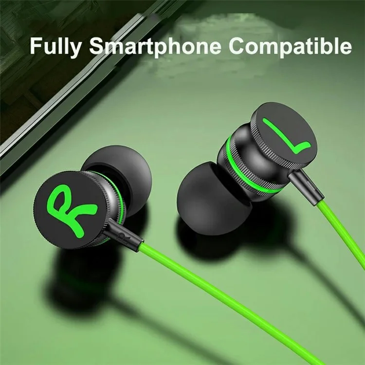 Auriculares alámbricos tipo codo con conector Type-C y micrófono P08 Auriculares de juego magnéticos intrauditivos - Verde