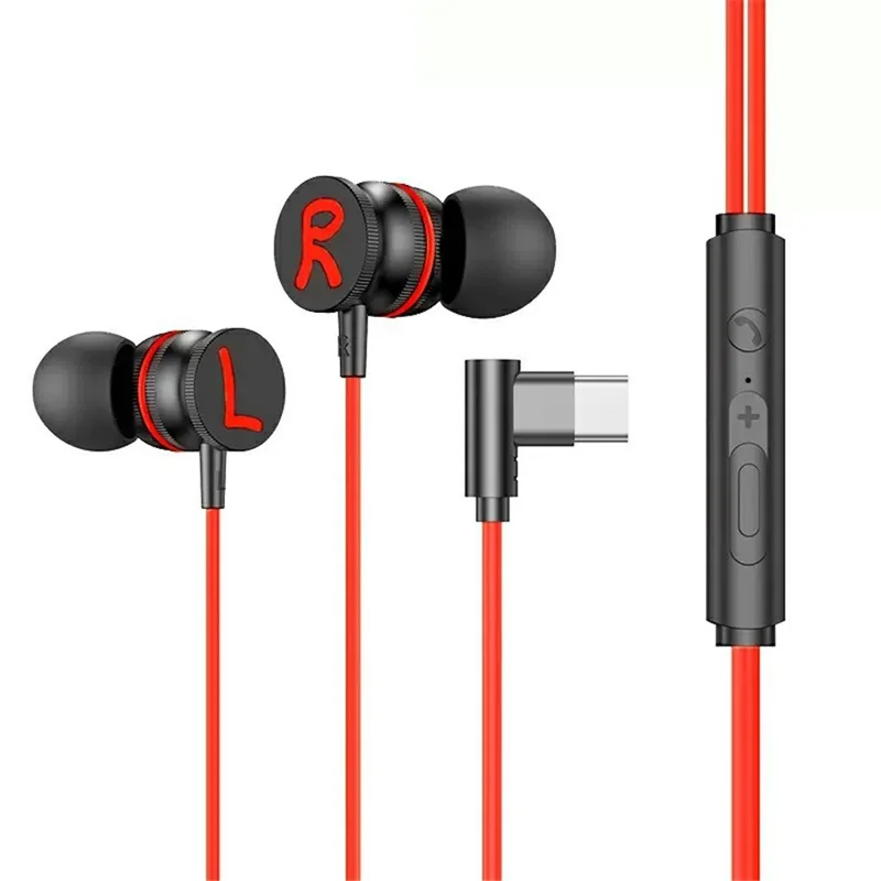 P08 Elbow Type-C Wired Earphones with Mic Magnetic In-ear Gaming Headphones - Red