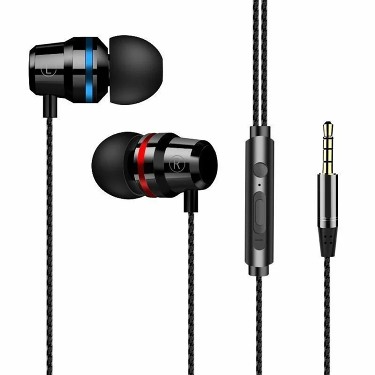 3,5 mm de Fone de Ouvido de Ouvido Com Som de Earbud de Metal de 3,5 mm Com Controle de Volume Com Fio - Preto