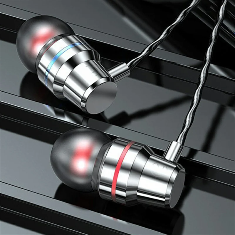 3.5mm In-Ear Metal Bass Sound Earbud Music Headphone with Wired Volume Control - Silver