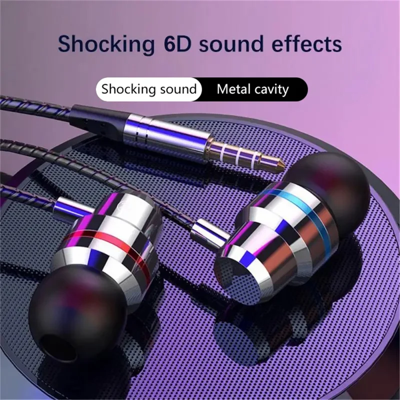3.5mm In-Ear Metal Bass Sound Earbud Music Headphone with Wired Volume Control - Silver