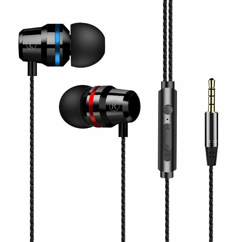 3.5mm In-Ear Metal Bass Sound Earbud Music Headphone with Wired Volume Control - Silver