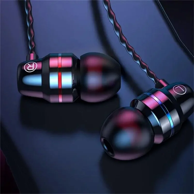Type-C Wired Headset In-Ear Metal Bass Sound Earbud Music Headphone with Volume Control - Black