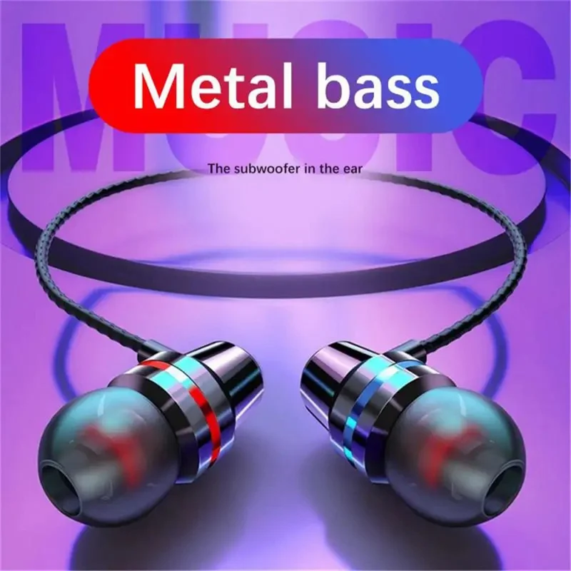 Type-C Wired Headset In-Ear Metal Bass Sound Earbud Music Headphone with Volume Control - Red