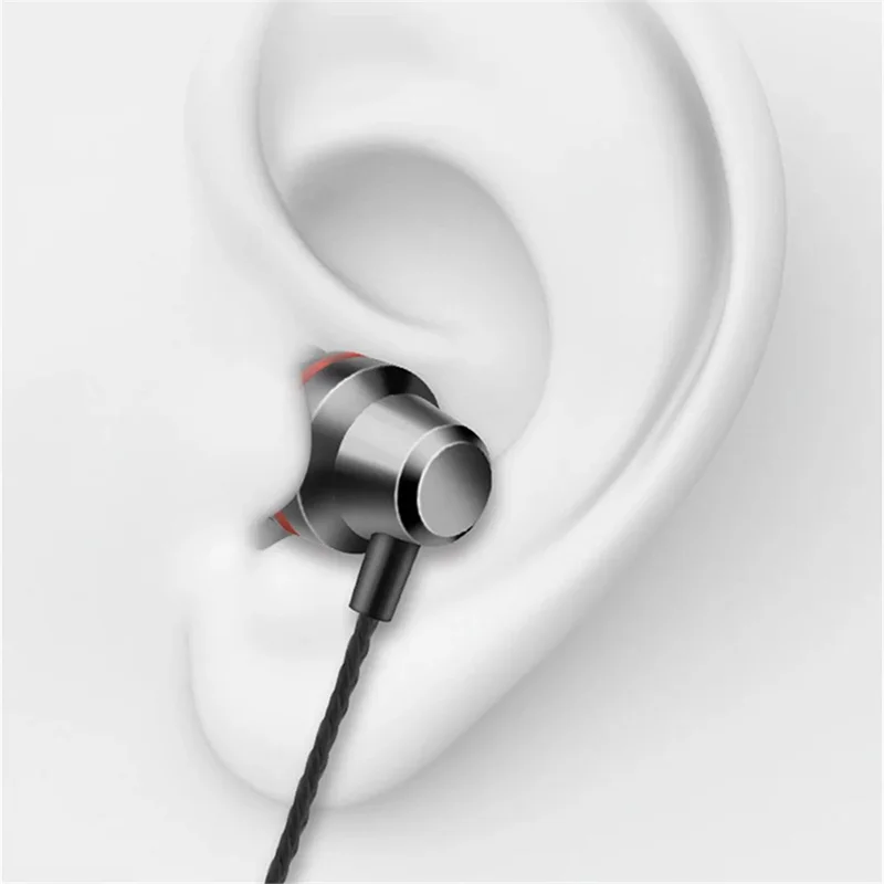 Type-C Wired Headset In-Ear Metal Bass Sound Earbud Music Headphone with Volume Control - Red