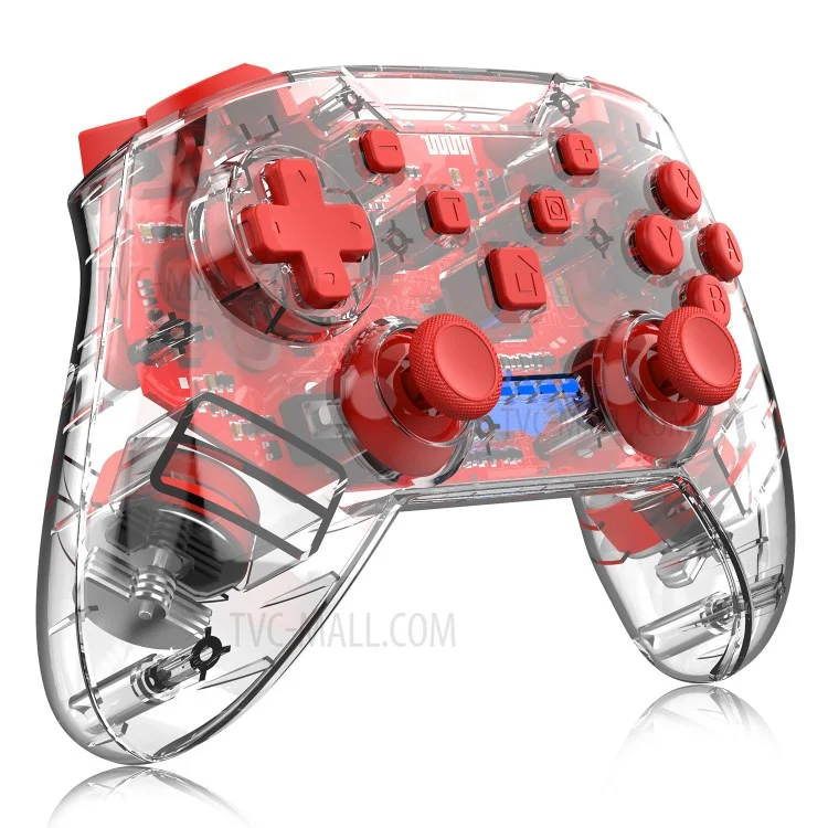 Transparent Wireless Bluetooth-compatible Gamepad Game Joysticks Controller for N-Switch Pro NS-Switch Lite  - Red
