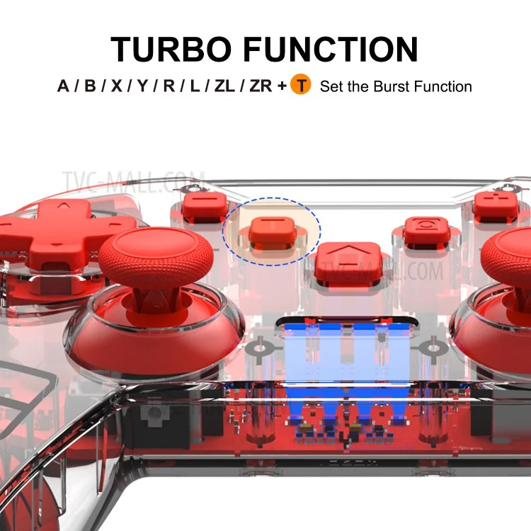 Transparent Wireless Bluetooth-compatible Gamepad Game Joysticks Controller for N-Switch Pro NS-Switch Lite  - Red
