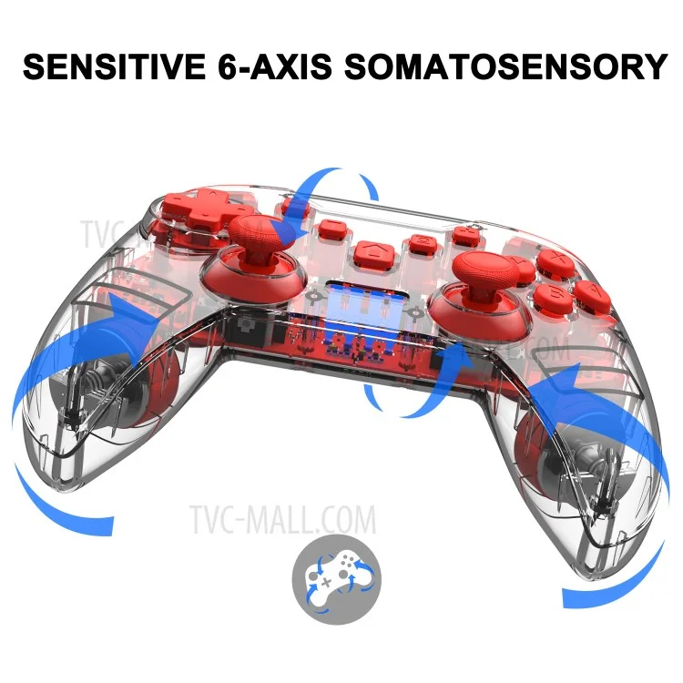 Transparent Wireless Bluetooth-compatible Gamepad Game Joysticks Controller for N-Switch Pro NS-Switch Lite  - Red