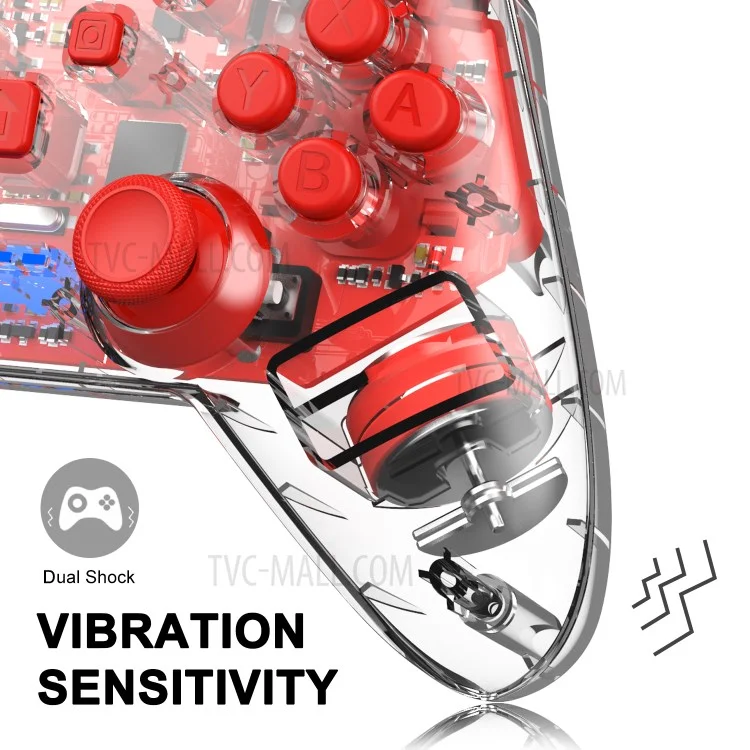 Transparent Wireless Bluetooth-compatible Gamepad Game Joysticks Controller for N-Switch Pro NS-Switch Lite  - Red