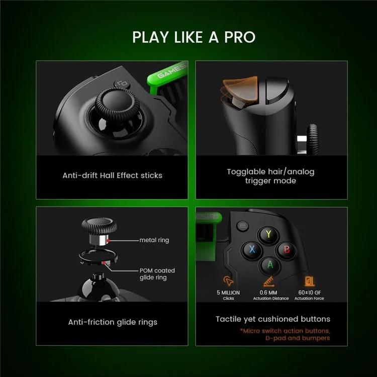GAMESIR X4 Aileron Controlador de Jogo Bluetooth sem Fio para Android Gamepad com Joystick Hall