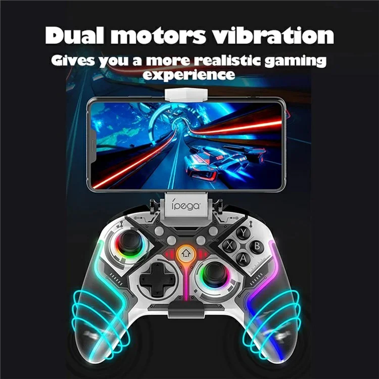 IPEGA PG-9666 Game Controller RGB Light Bluetooth-compatible Gamepad for Nintendo Switch Phone Computer - Translucent Black