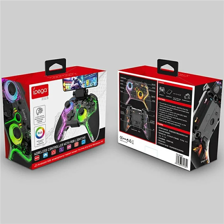 IPEGA PG-9666 Game Controller RGB Light Bluetooth-compatible Gamepad for Nintendo Switch Phone Computer - Translucent Black