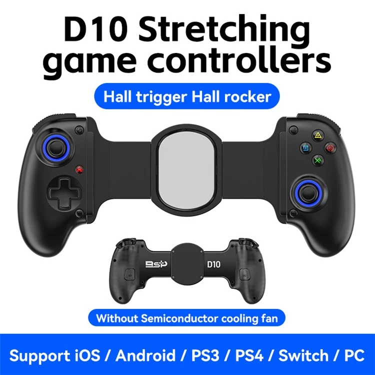 D10 Stretchable Wireless Game Controller Hall-Rocker Handheld Gamepad for Nintendo Switch - Black