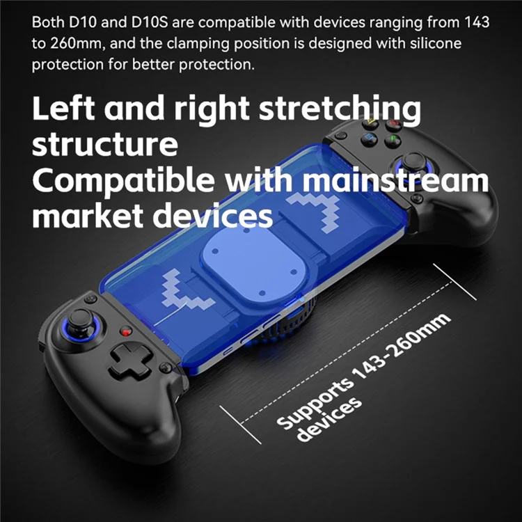D10 Stretchable Wireless Game Controller Hall-Rocker Handheld Gamepad for Nintendo Switch - Black