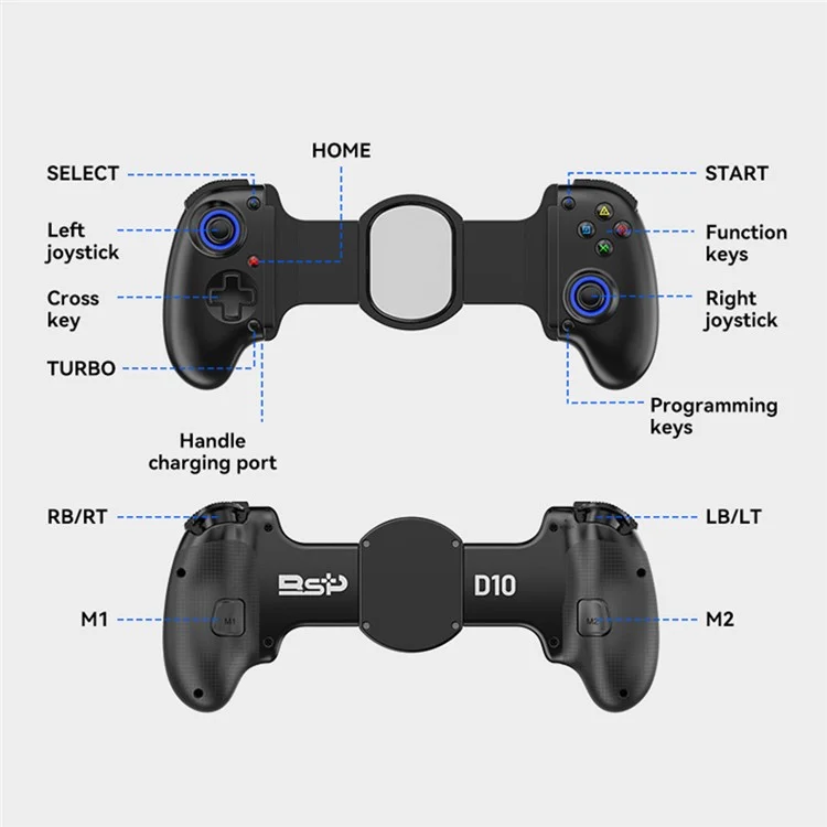 D10 Stretchable Wireless Game Controller Hall-Rocker Handheld Gamepad for Nintendo Switch - Black
