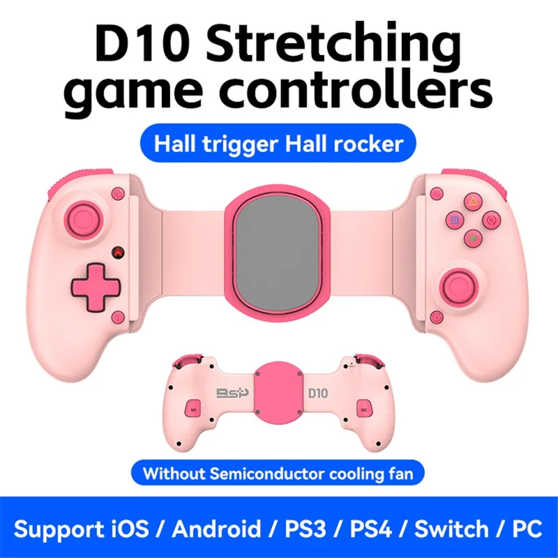 D10 Stretchable Wireless Game Controller Hall-Rocker Handheld Gamepad for Nintendo Switch - Pink