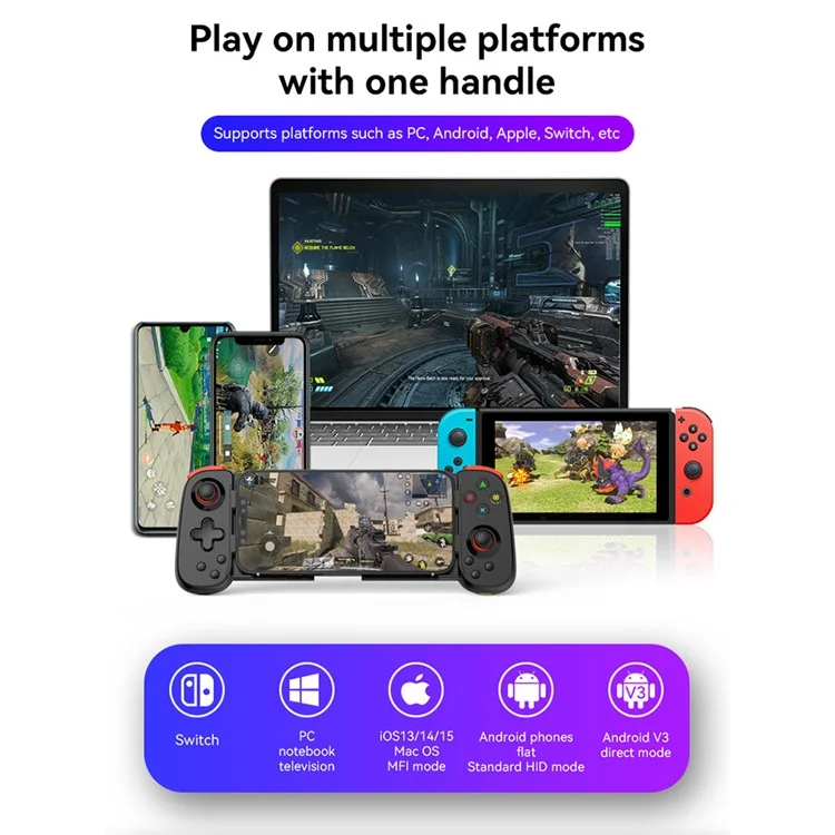 D6DP Wireless Game Controller Stretchable Bluetooth-compatible Phone Gamepad for Nintendo Switch / Phone / PC - White
