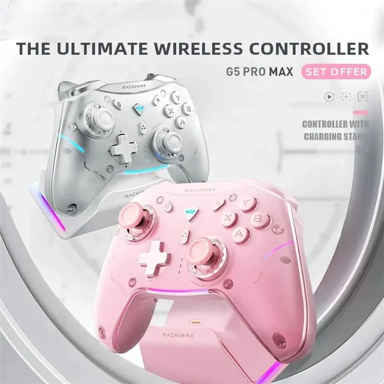 MACHENIKE G5 Pro Max Bluetooth-compatible / 2.4G Wireless / Wired Gamepad RGB Light Game Controller with Charging Base - Pink