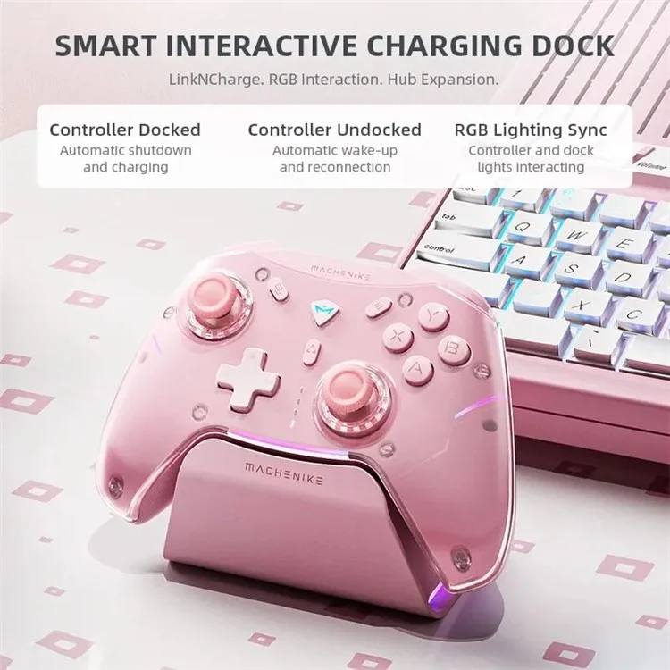 MACHENIKE G5 Pro Max Bluetooth-compatible / 2.4G Wireless / Wired Gamepad RGB Light Game Controller with Charging Base - Pink
