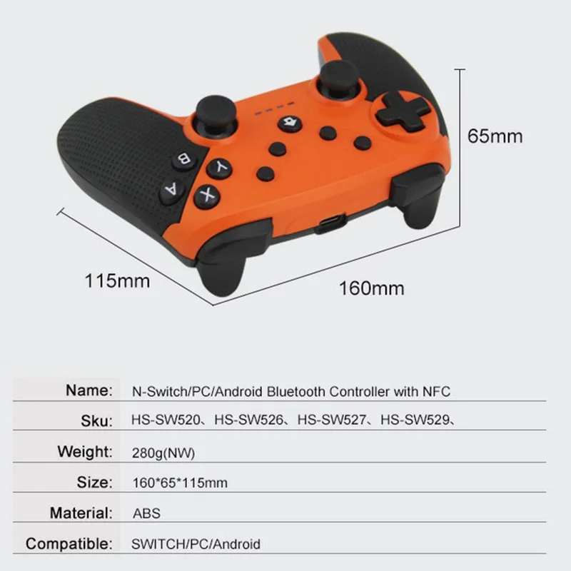 HONSON HS-SW520 Bluetooth-compatible Gamepad NFC 6-Axis Vibration Turbo Game Controller for Nintendo Switch / PC / Android Phone - Yellow