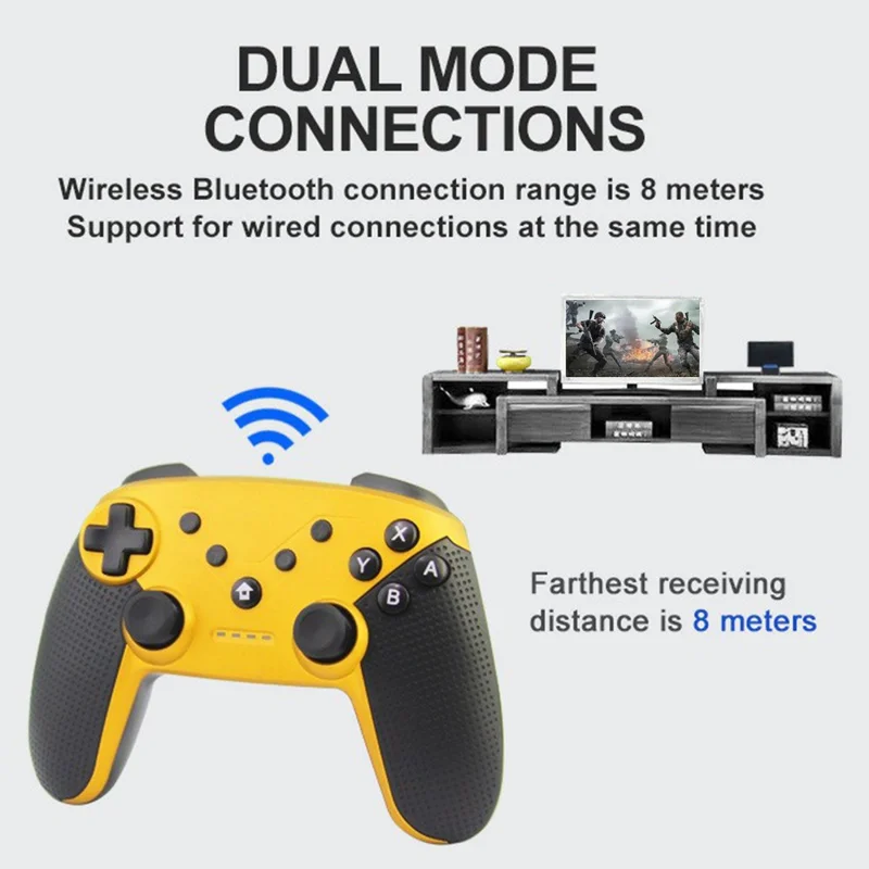 HONSON HS-SW520 Bluetooth-compatible Gamepad NFC 6-Axis Vibration Turbo Game Controller for Nintendo Switch / PC / Android Phone - Yellow