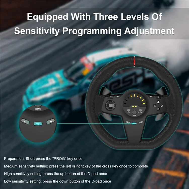 TOPWOLF HS-GT100 Controlador de juego de simulación de volante de coche para Nintendo Switch / Xbox / PS4 / PC + 2 pedales