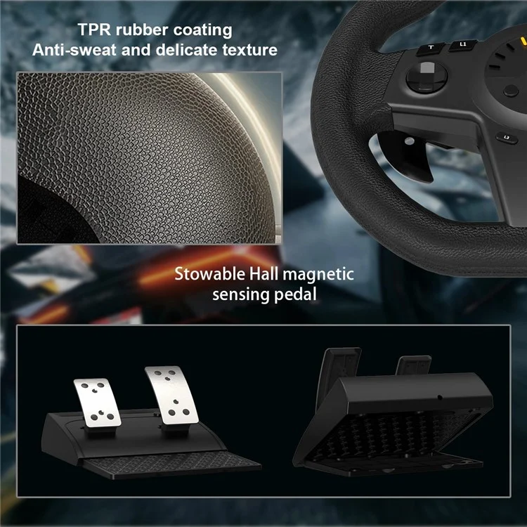 TOPWOLF HS-GT100 Controlador de juego de simulación de volante de coche para Nintendo Switch / Xbox / PS4 / PC + 2 pedales