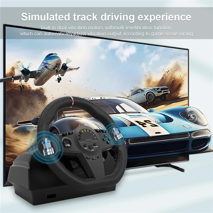 TOPWOLF HS-GT100 Controlador de juego de simulación de volante de coche para Nintendo Switch / Xbox / PS4 / PC + 2 pedales