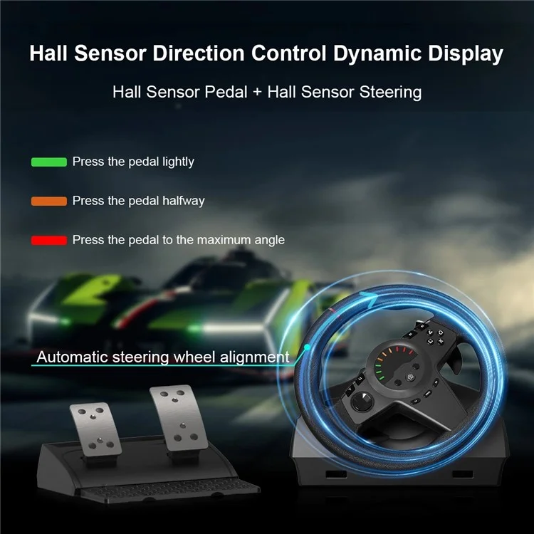 TOPWOLF HS-GT100 Controlador de juego de simulación de volante de coche para Nintendo Switch / Xbox / PS4 / PC + 2 pedales
